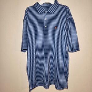 Turtleson Men's Polo XL Gasparilla Pirate Teal Stripe Knit Polyester Spandex